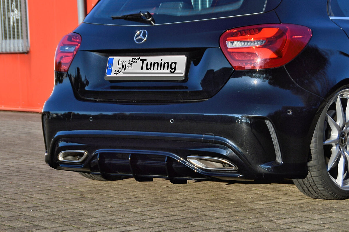 Hinterspoiler für Mercedes-Benz A-Klasse W176 AMG-Line MOPF ab 2015, Ingo Noak Tuning, aus Kunststoff, montiert am Fahrzeug