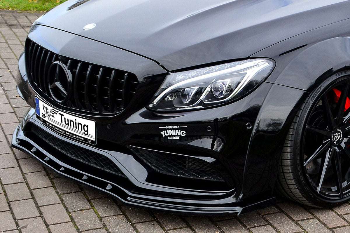 Frontspoilerlippe für Mercedes C-Klasse C63 AMG W205, C205, A205, S205 von Ingo Noak Tuning, zeigt den sportlichen Frontabschluss.