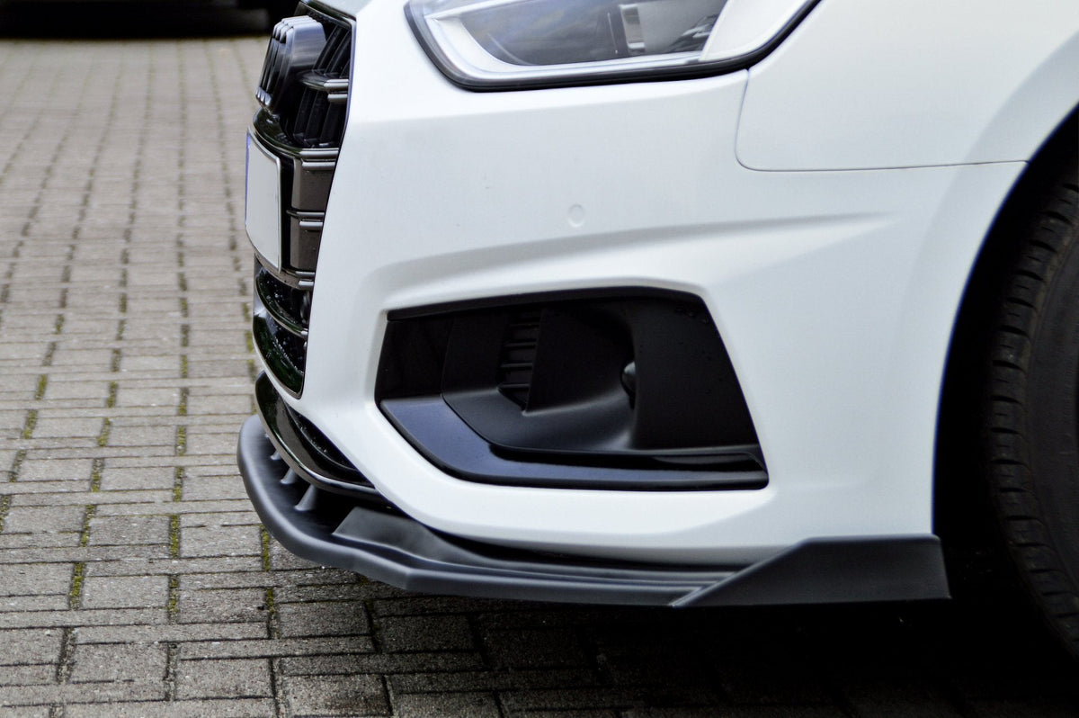 Frontspoilerlippe mit Wing für Audi A4 B9 Facelift ab 2019, Ingo Noak Tuning, schwarze Kunststoffoptik, sportliches Design