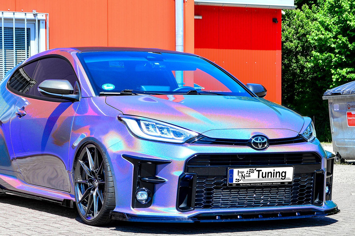 Frontspoilerlippe mit Wings für Toyota Yaris GR ab 2020, Ingo Noak Tuning, schwarze Kunststoffoptik, sportliches Design