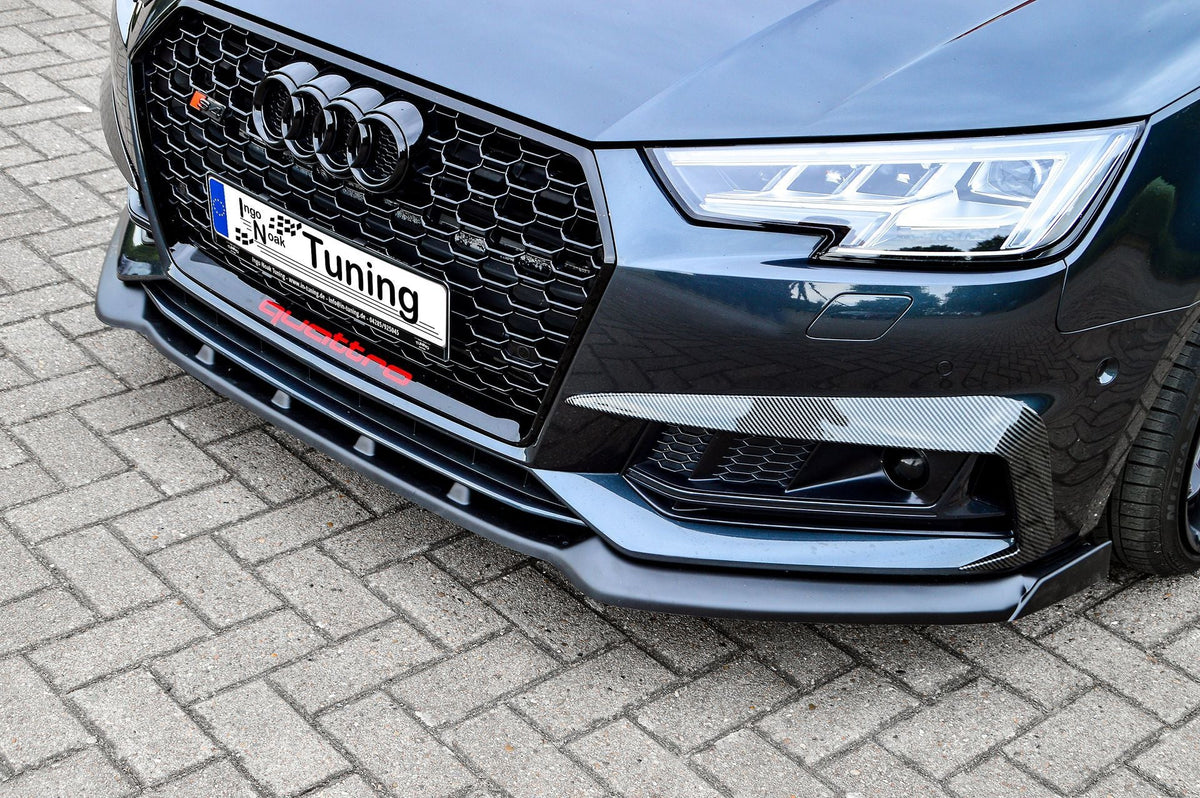 Frontspoilerlippe V2 mit Wings für Audi A4 S-Line und S4 B9, Ingo Noak Tuning, zeigt die sportliche Frontpartie.
