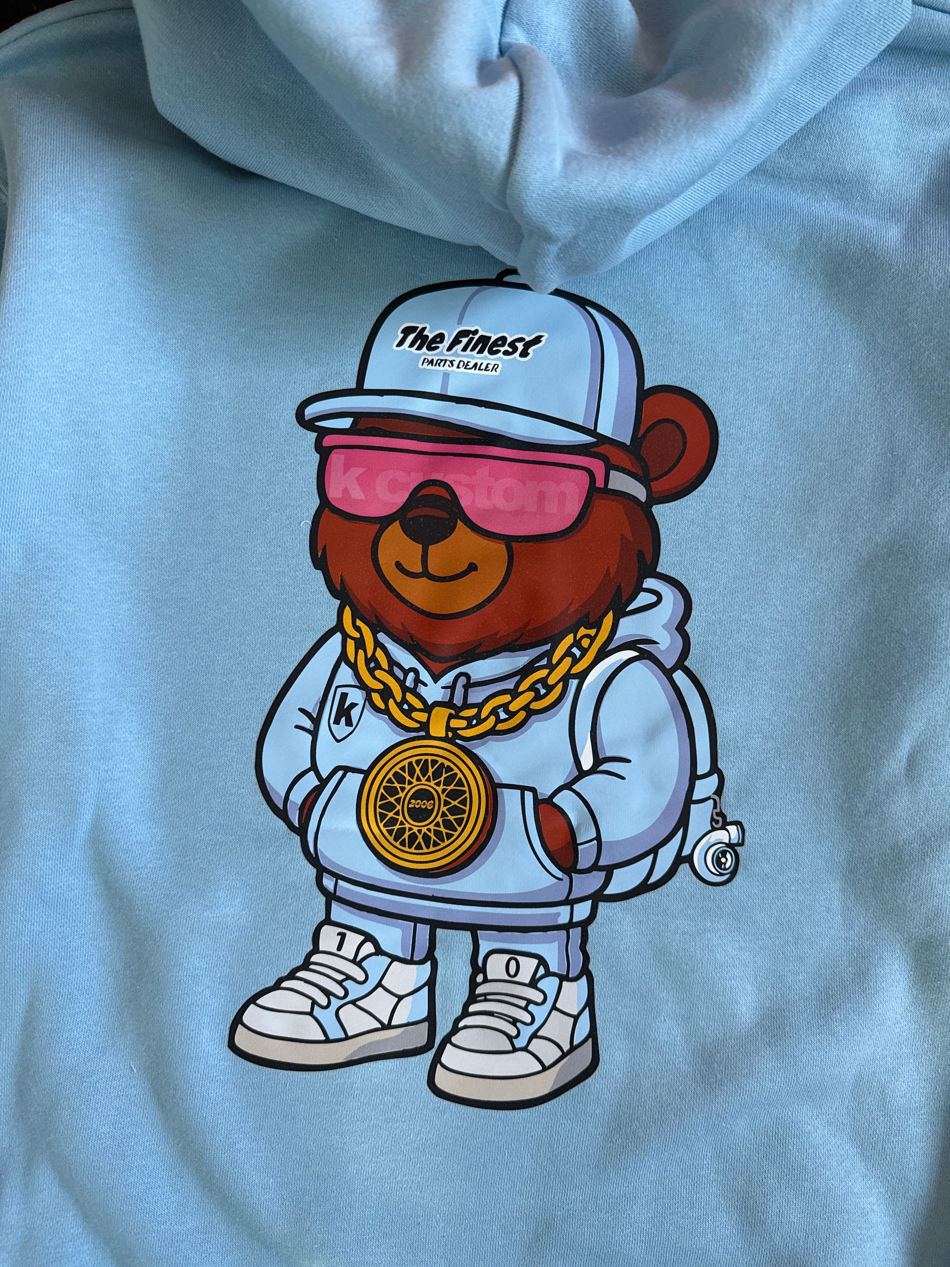 Kapuzenpullover - Hellblau "Wheelbär" BIG BACK PRINT