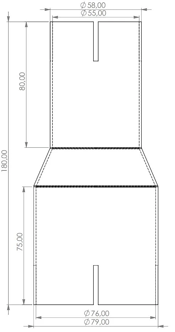 Edelstahl Reduzierer 76mm geschlitzt > 55mm geschlitzt Länge: 180mm