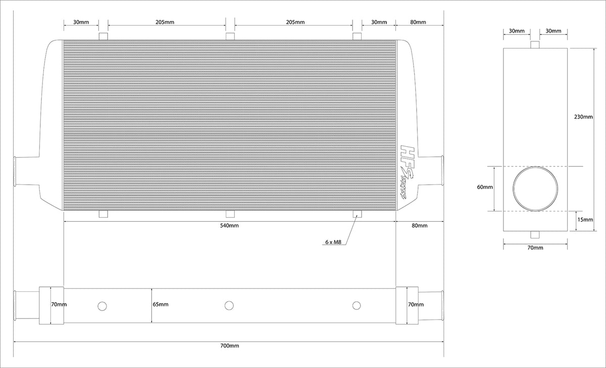 HF-Series universal Ladeluftkühler HFT 540x230x65mm