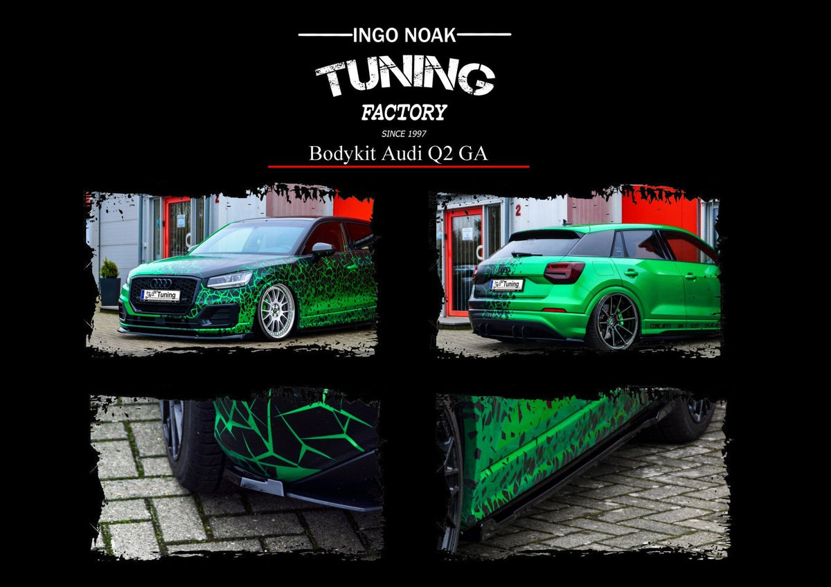 Bodykit für Audi Q2 GA von 2016-2020, von Ingo Noak Tuning, zeigt Stoßfänger, Seitenschweller und Heckdiffusor.
