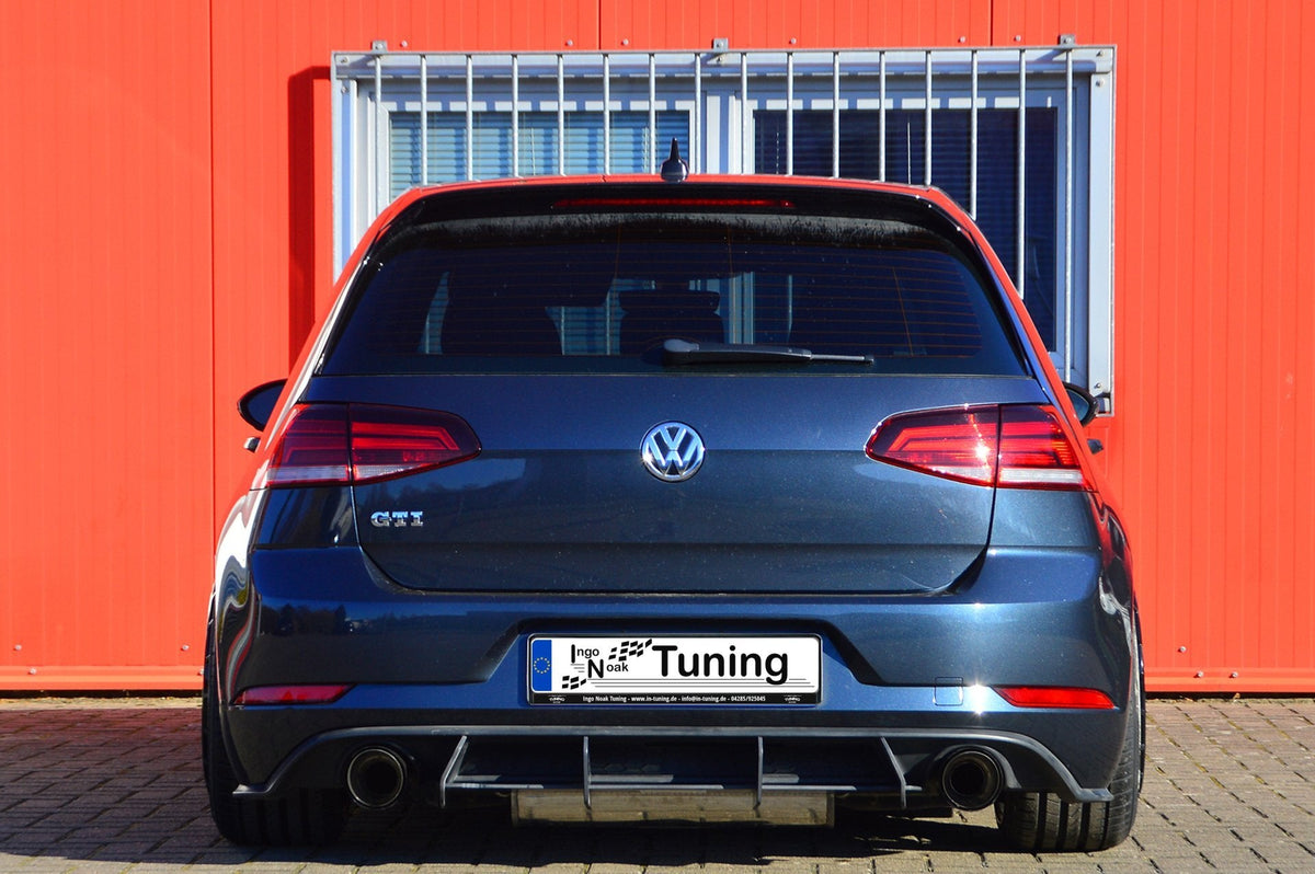 Heckansatz Diffusor Version.2 für VW Golf 7 GTI + Performance Facelift, schwarzer Tuning-Ansatz mit aerodynamischem Design