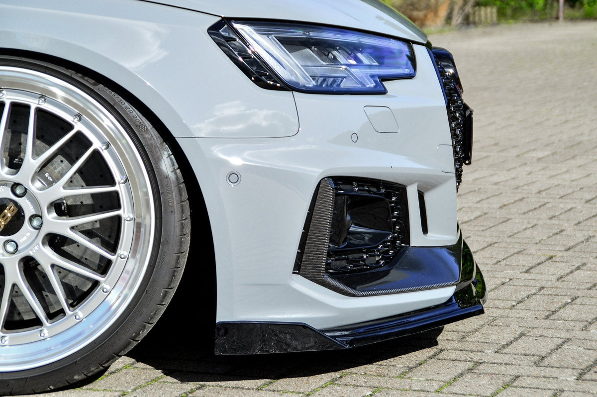 Frontspoilerlippe mit Wing für Audi RS4 B9, Ingo Noak Tuning, Sportfahrwerk, schwarze Kunststoffoptik, passgenau und hochwertig.