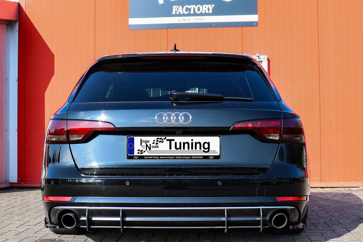 Gefräster Heckansatz aus ABS für Audi A4 B9 Avant mit Endrohr links und rechts, in Schwarz, von Ingo Noak Tuning