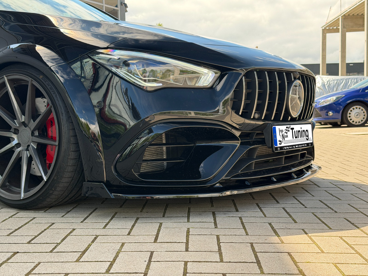 Frontspoilerlippe mit Wings aus ABS für Mercedes CLA 35 AMG und CLA 45 AMG, schwarzes Tuning-Design, Ingo Noak Tuning
