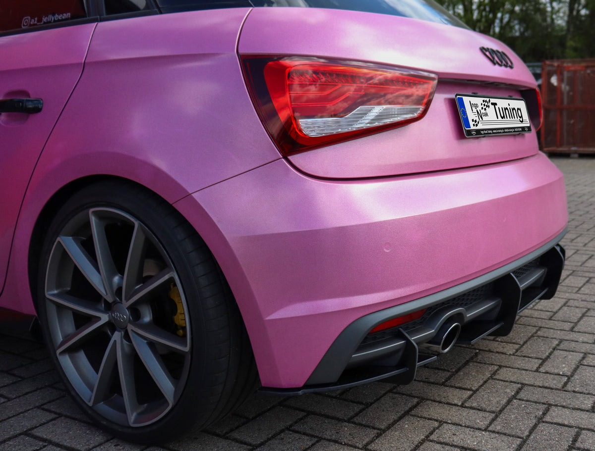 Gefräster Heckansatz für Audi A1 8X S-Line ab 2014-2018, sichtbar in schwarz, von Ingo Noak Tuning, für sportliches Design