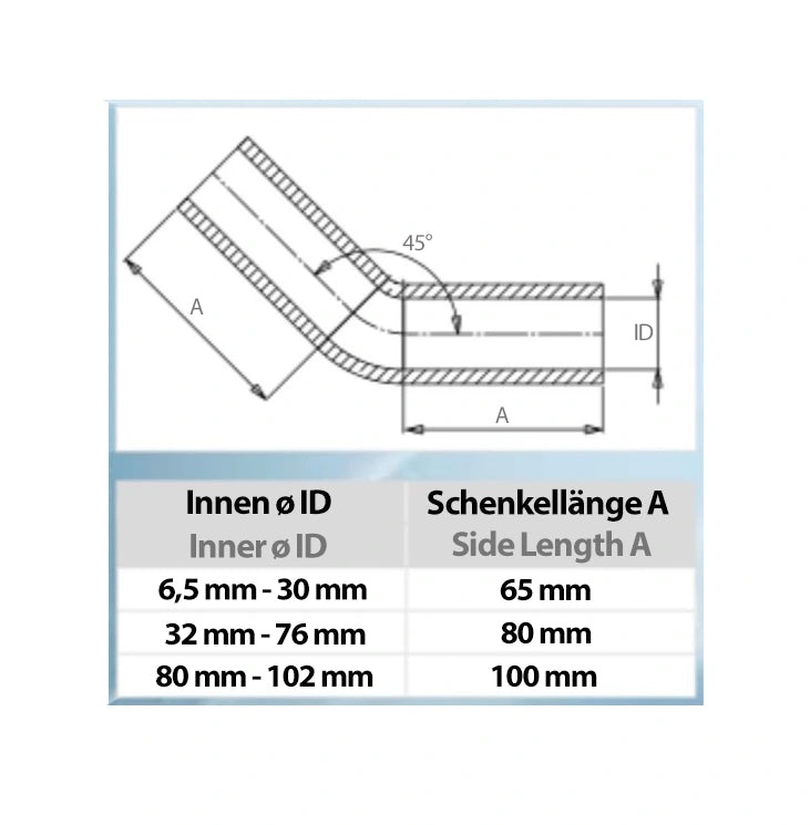 Silikonbogen 45°C (6,5mm - 51mm Innendurchmesser)